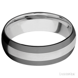 7 mm wide/Domed/Cobalt Chrome band with two 2 mm Double Off Center Edge inlays of Zirconium.
