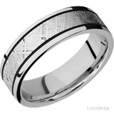 7 mm wide/Flat/Cobalt Chrome band with one 4 mm Centered inlay of Meteorite.