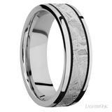 7 mm wide/Flat/Cobalt Chrome band with one 4 mm Centered inlay of Meteorite.