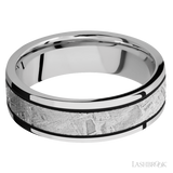 7 mm wide/Flat/Cobalt Chrome band with one 4 mm Centered inlay of Meteorite.