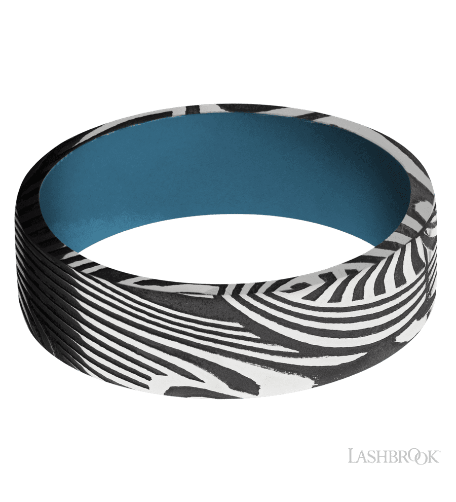 7 mm wide Flat Sunset band featuring a Royal Blue sleeve.