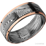 Lashbrook 8 mm wide/Flat Grooved Edges/Tightweave band with two 1 mm Edge inlays of 14K Rose Gold.