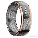 Lashbrook 8 mm wide/Flat Grooved Edges/Tightweave band with two 1 mm Edge inlays of 14K Rose Gold.