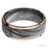 Lashbrook 8 mm wide/Flat Grooved Edges/Tightweave band with two 1 mm Edge inlays of 14K Rose Gold.