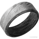 8 mm wide Beveled Meteorite band featuring a Forged Carbon Fiber sleeve.