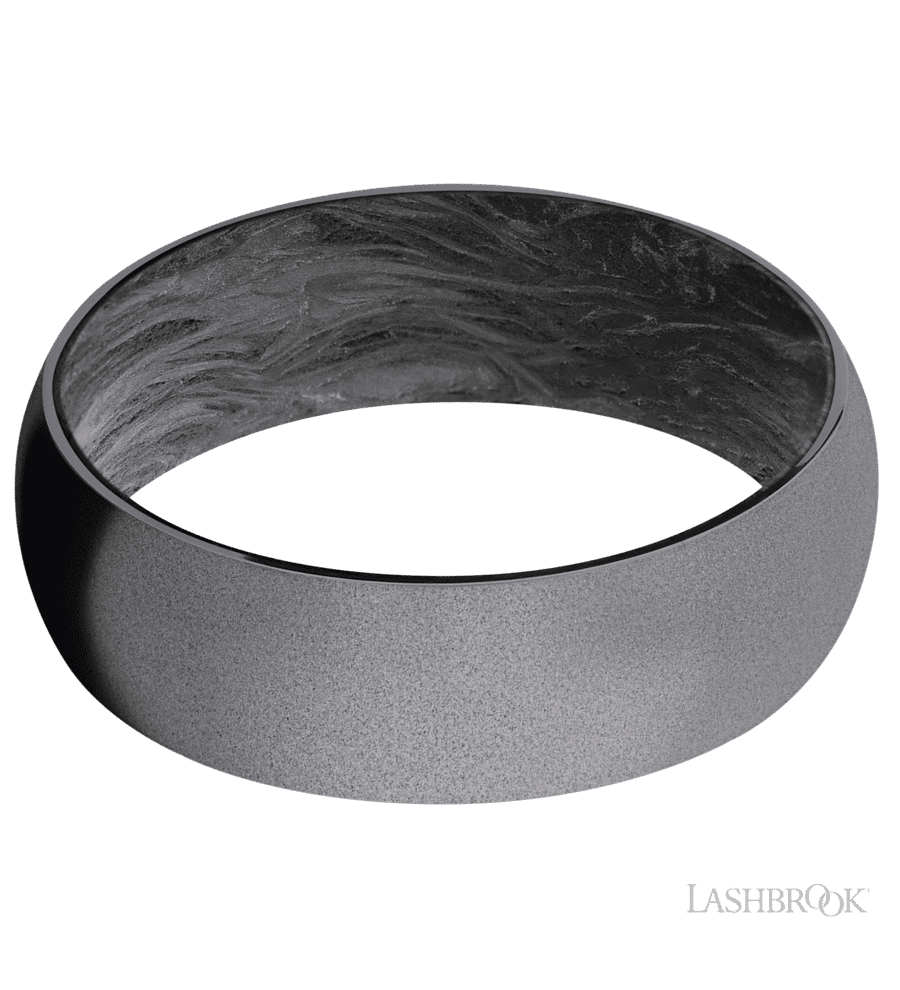 7 mm wide Domed Tantalum band featuring a Forged Carbon Fiber sleeve.