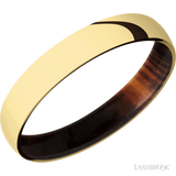 4 mm wide Domed 14K Yellow Gold band featuring a Cocobolo sleeve.