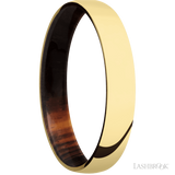 4 mm wide Domed 14K Yellow Gold band featuring a Cocobolo sleeve.