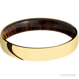 4 mm wide Domed 14K Yellow Gold band featuring a Cocobolo sleeve.