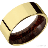 8 mm wide Flat 14K Yellow Gold band featuring a Sapele sleeve.