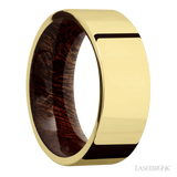 8 mm wide Flat 14K Yellow Gold band featuring a Sapele sleeve.