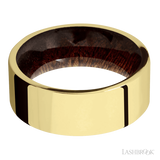 8 mm wide Flat 14K Yellow Gold band featuring a Sapele sleeve.