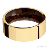 8 mm wide Flat 14K Yellow Gold band featuring a Sapele sleeve.