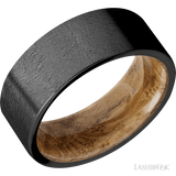 Lashbrook 8 mm wide Flat Zirconium band featuring a Whiskey Barrel sleeve.