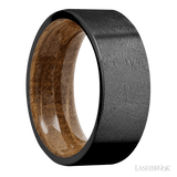 Lashbrook 8 mm wide Flat Zirconium band featuring a Whiskey Barrel sleeve.