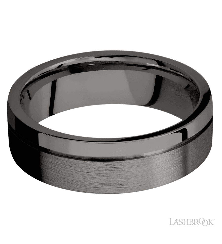 7 mm wide Flat with Off Center Accent Groove Tantalum Noir band.