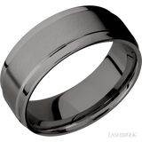 8 mm wide Flat Wide Grooved Edges Tantalum Noir band.