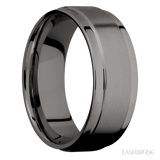8 mm wide Flat Wide Grooved Edges Tantalum Noir band.