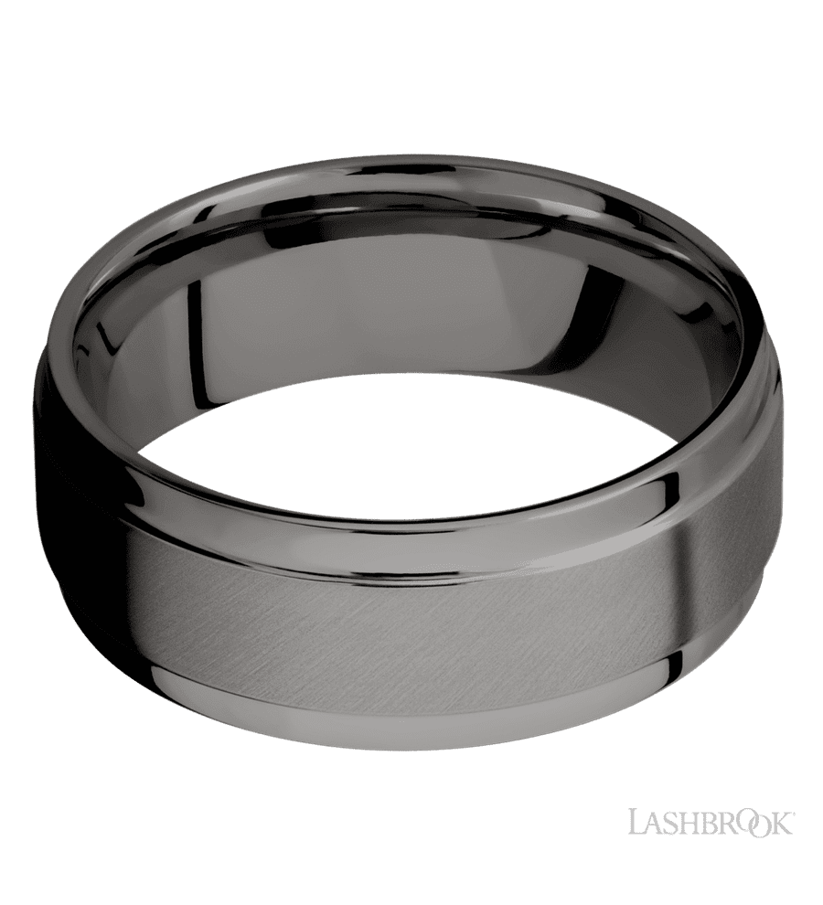 8 mm wide Flat Wide Grooved Edges Tantalum Noir band.