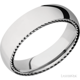 6 mm wide/Domed/14K White Gold band with two 1 mm Sidebraid inlays of 14K White Gold.