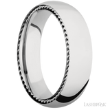 6 mm wide/Domed/14K White Gold band with two 1 mm Sidebraid inlays of 14K White Gold.