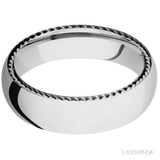 6 mm wide/Domed/14K White Gold band with two 1 mm Sidebraid inlays of 14K White Gold.