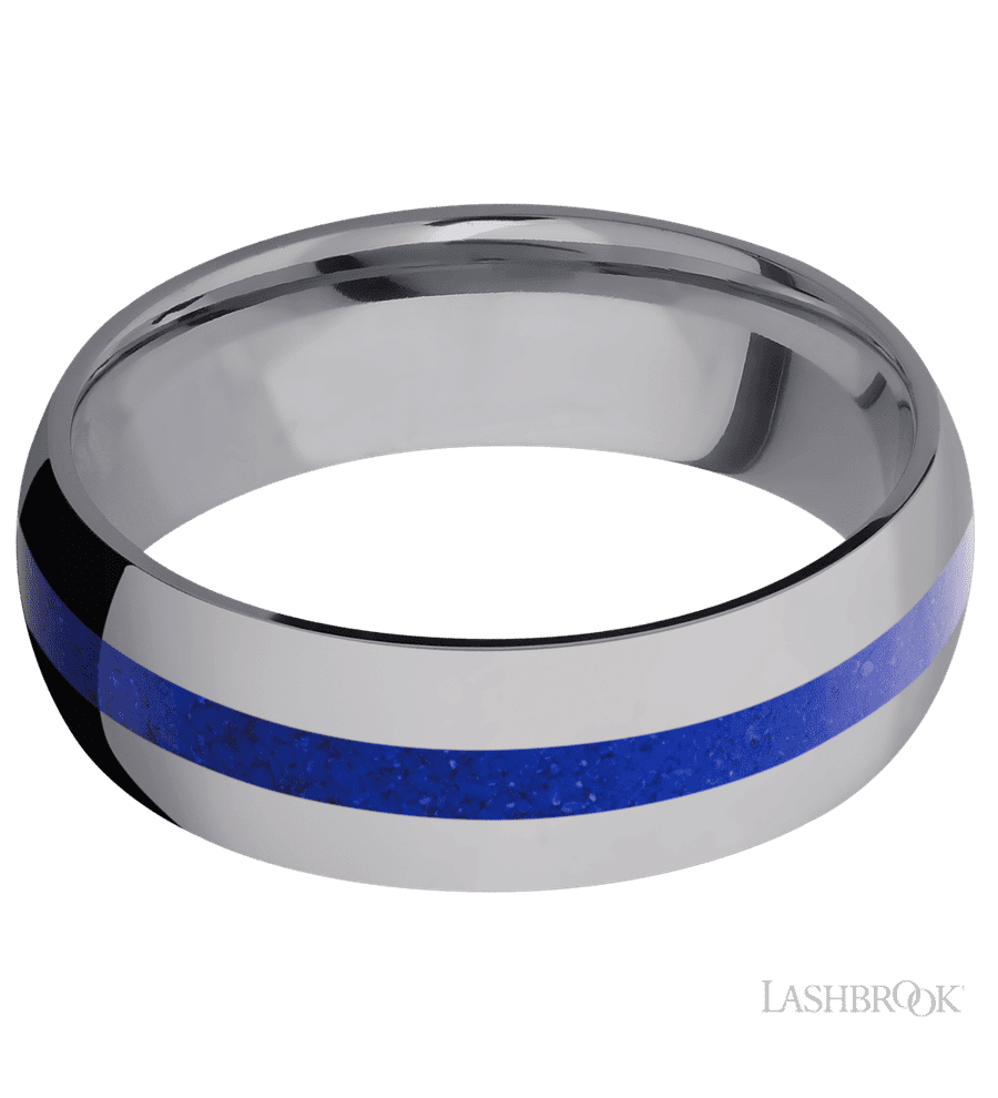 7 mm wide/Domed/Tantalum band with one 2 mm Centered inlay of Lapis.