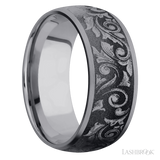 9 mm wide/Domed/Tantalum band with a laser carved Western Scroll pattern.