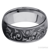 9 mm wide/Domed/Tantalum band with a laser carved Western Scroll pattern.