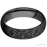 6 mm wide/Domed/Zirconium band with a laser carved Twisted Leaf pattern.