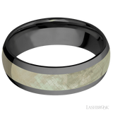7 mm wide/Domed/Zirconium band with one 4 mm Centered inlay of Freshwater Mother of Pearl.
