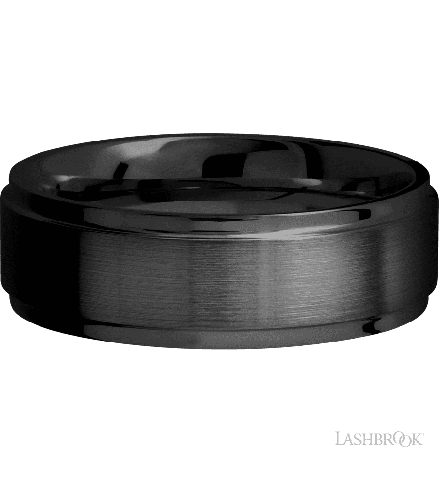 7 mm wide Flat Grooved Edges Zirconium band.