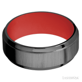 8 mm wide Stepped Bevel Zirconium band featuring a USMC Red sleeve.
