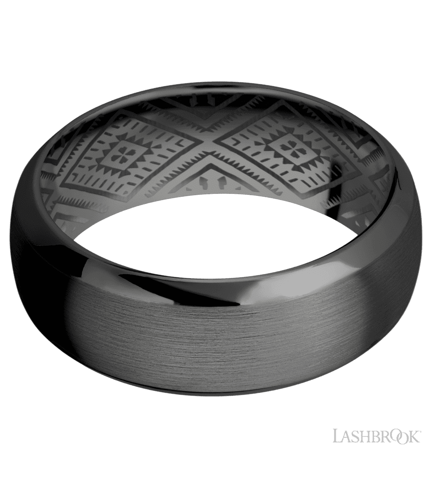 8 mm wide Domed Bevel Zirconium band.