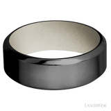 8 mm wide High Bevel Zirconium band featuring a Bright Nickel sleeve.