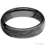 6 mm wide/Domed/Zirconium band with one 4 mm Centered inlay of Forged Carbon Fiber.