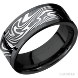 8 mm wide/Flat/Zirconium band with one 6 mm Centered inlay of Kinetic.
