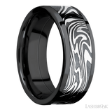 8 mm wide/Flat/Zirconium band with one 6 mm Centered inlay of Kinetic.