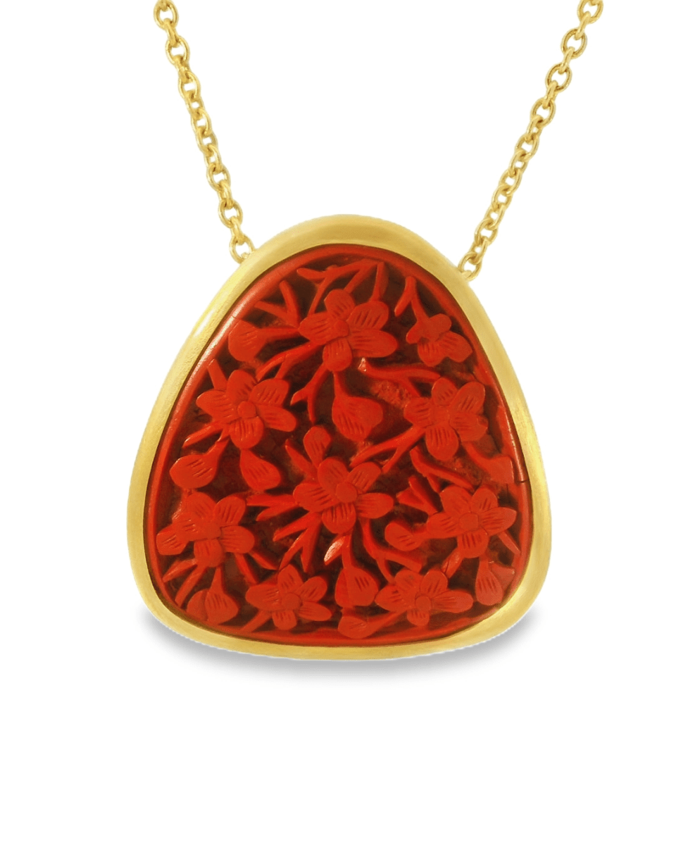 22KY Carved Cinnabar Necklace - Diamonds By Rothschild