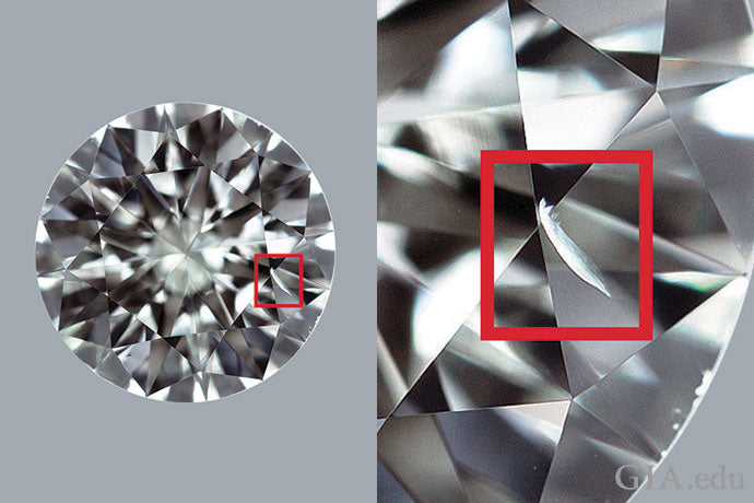 Diamond with inclusion affecting diamond clarity