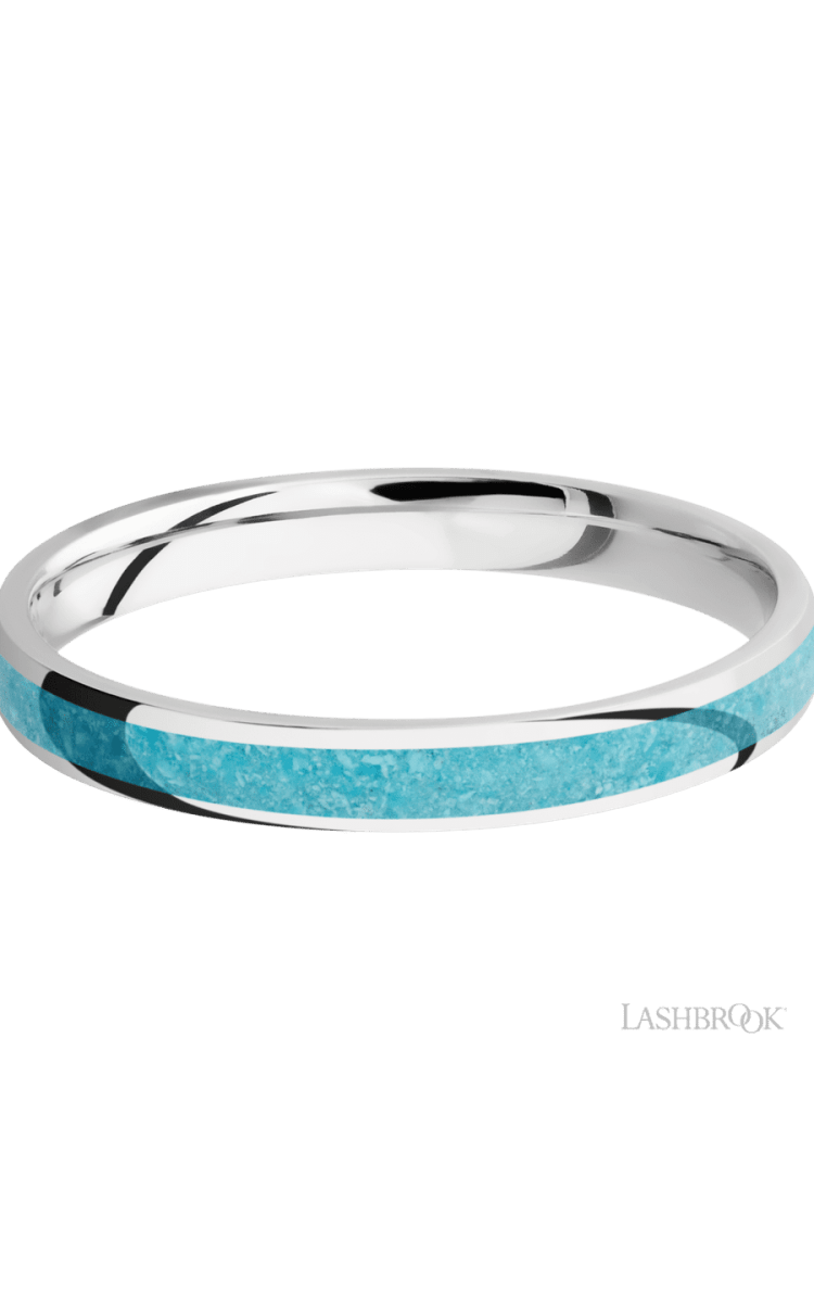 3 mm wide/Domed/Cobalt Chrome band with one 2 mm Centered inlay of Turquoise. - Diamonds By Rothschild