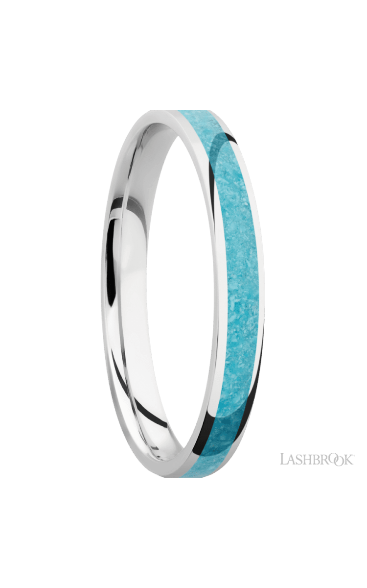3 mm wide/Domed/Cobalt Chrome band with one 2 mm Centered inlay of Turquoise. - Diamonds By Rothschild