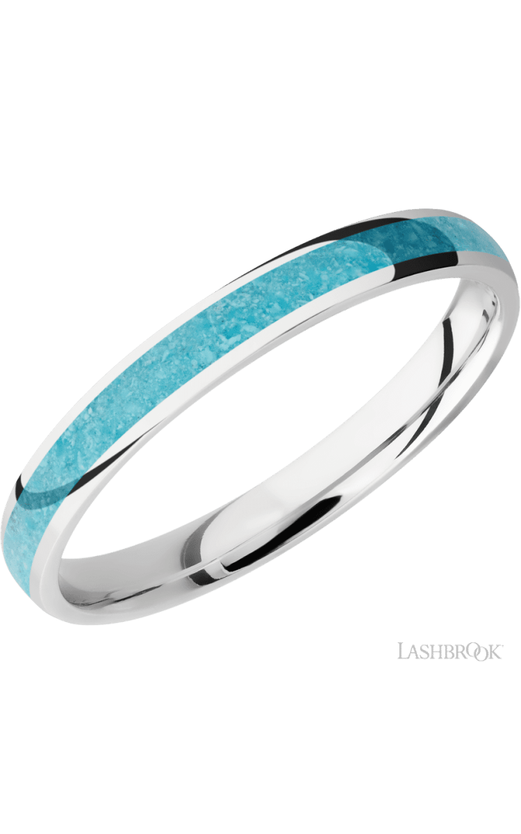 3 mm wide/Domed/Cobalt Chrome band with one 2 mm Centered inlay of Turquoise. - Diamonds By Rothschild