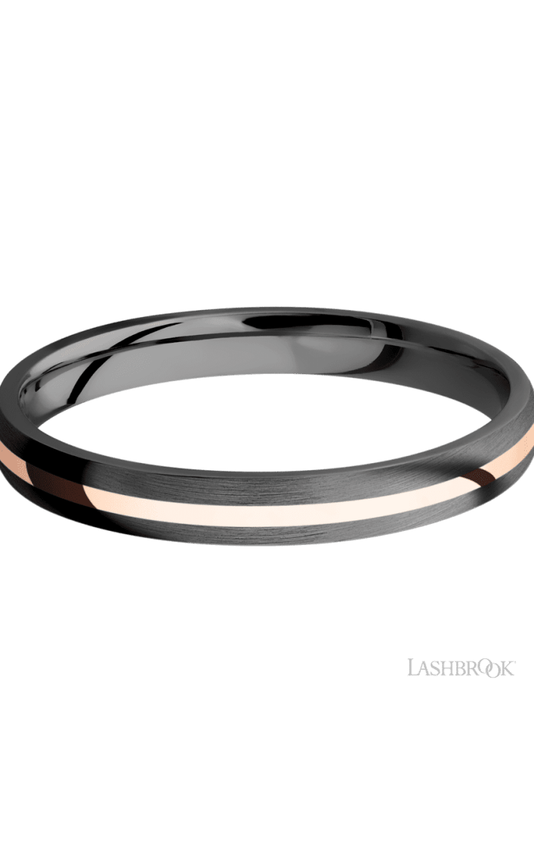 3 mm wide/Domed/Zirconium band with one 1 mm Centered inlay of 14K Rose Gold. - Diamonds By Rothschild