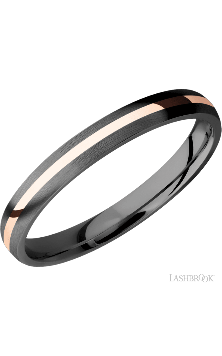 3 mm wide/Domed/Zirconium band with one 1 mm Centered inlay of 14K Rose Gold. - Diamonds By Rothschild