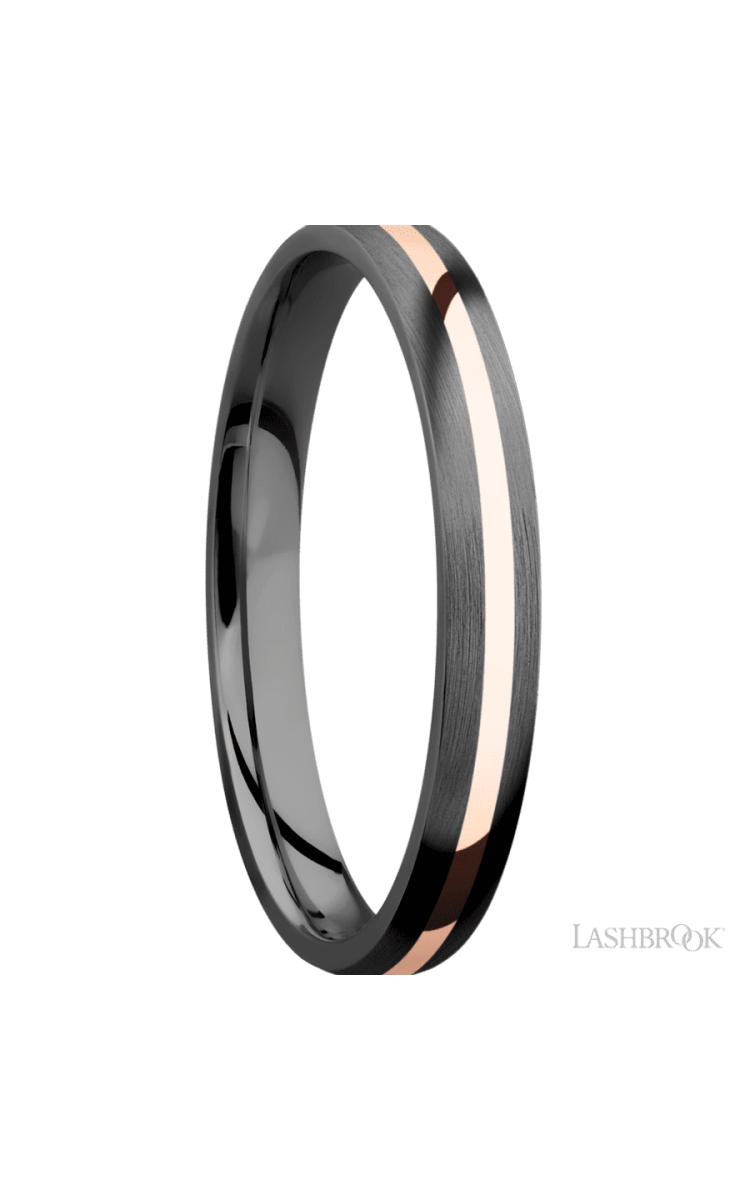 3 mm wide/Domed/Zirconium band with one 1 mm Centered inlay of 14K Rose Gold. - Diamonds By Rothschild