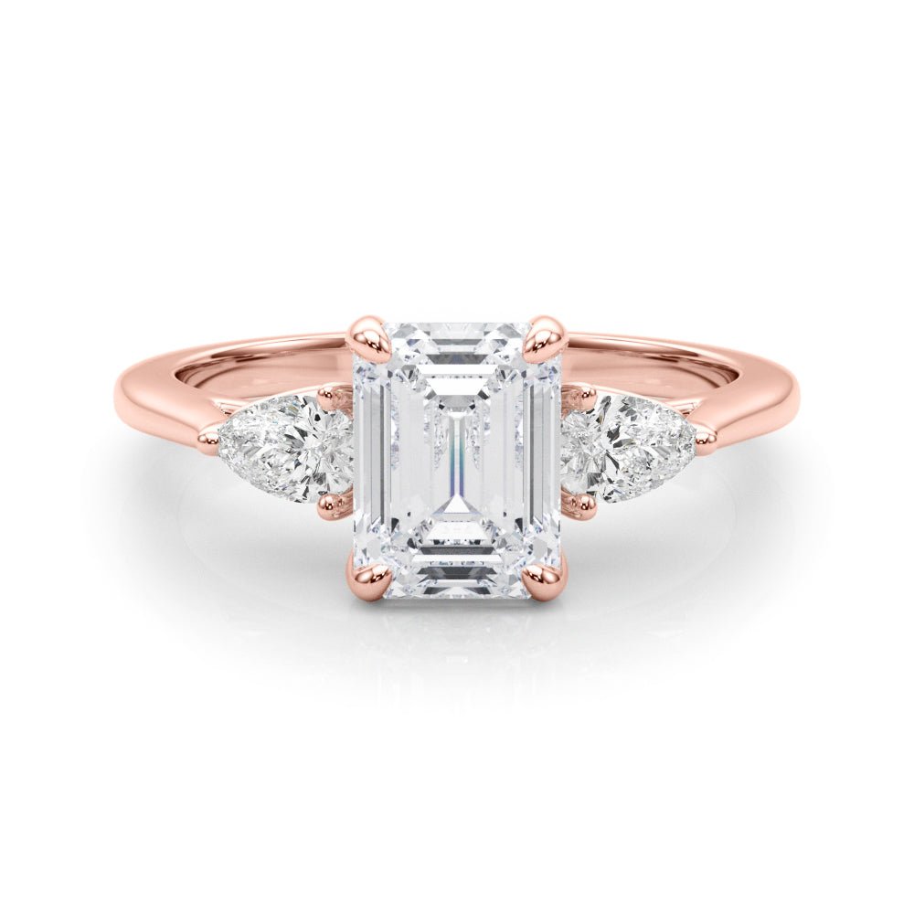 3 Stone Emerald Center Pear Side Stone Ring - Diamonds By Rothschild