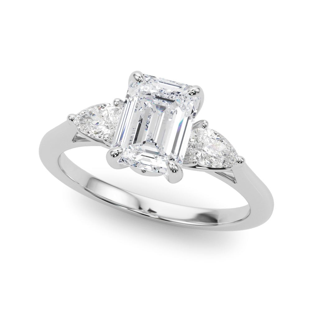 3 Stone Emerald Center Pear Side Stone Ring - Diamonds By Rothschild