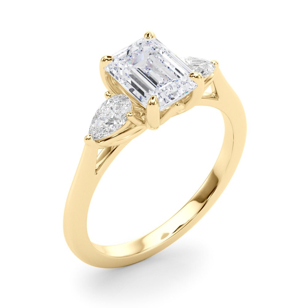 3 Stone Emerald Center Pear Side Stone Ring - Diamonds By Rothschild