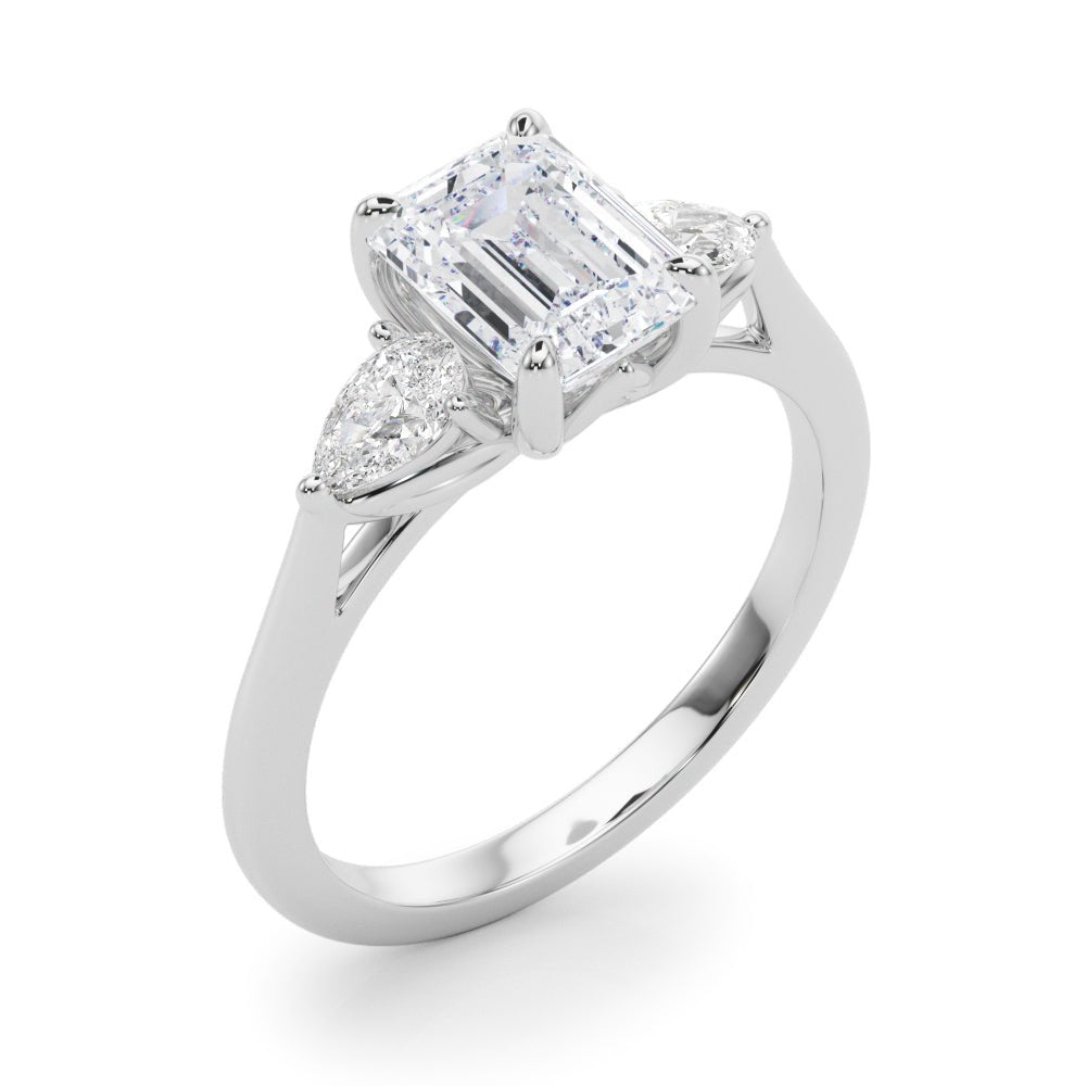 3 Stone Emerald Center Pear Side Stone Ring - Diamonds By Rothschild